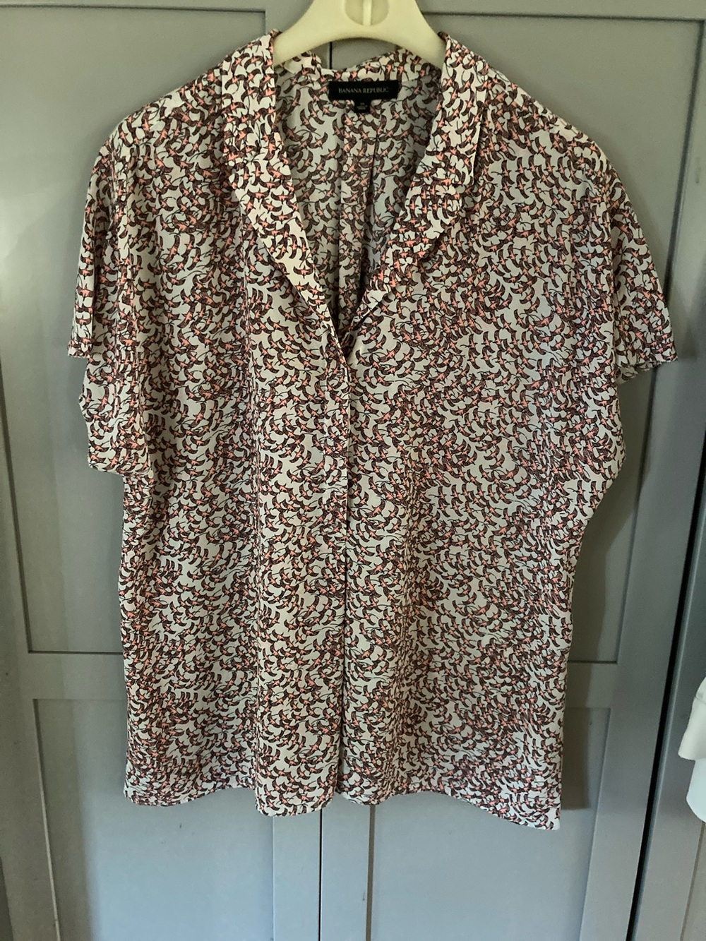 Banana Republic Short Sleeve Button-Front Shirt - Bird Print